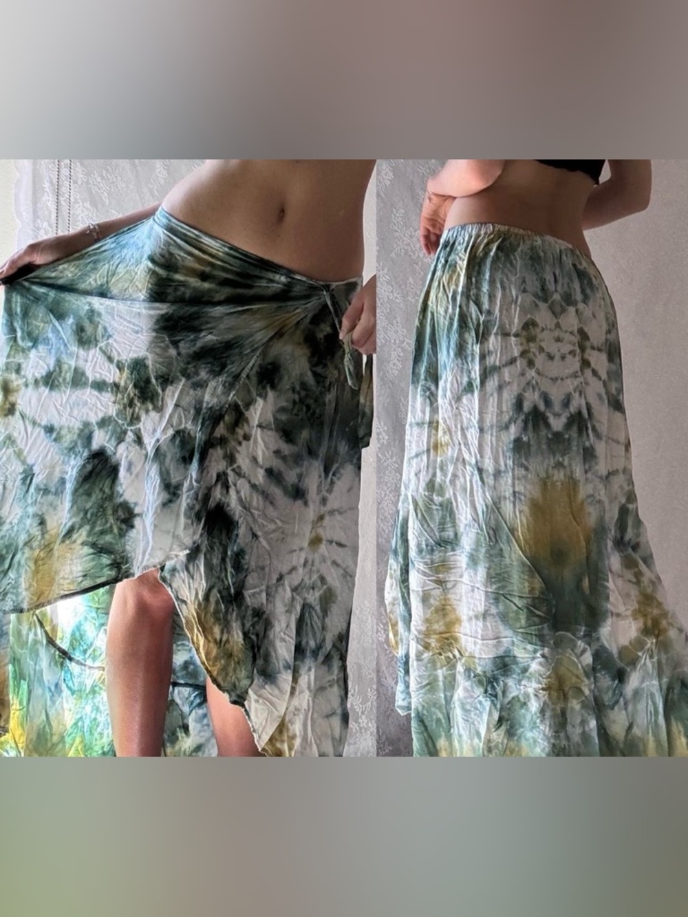 Young Fabulous & Broke Tie-Dye Wrap Maxi Skirt, Women's Size S Green And White